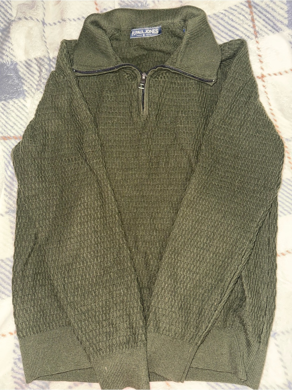 PJPaul Jones Olive Green Half-Zip Knit Sweater for Men